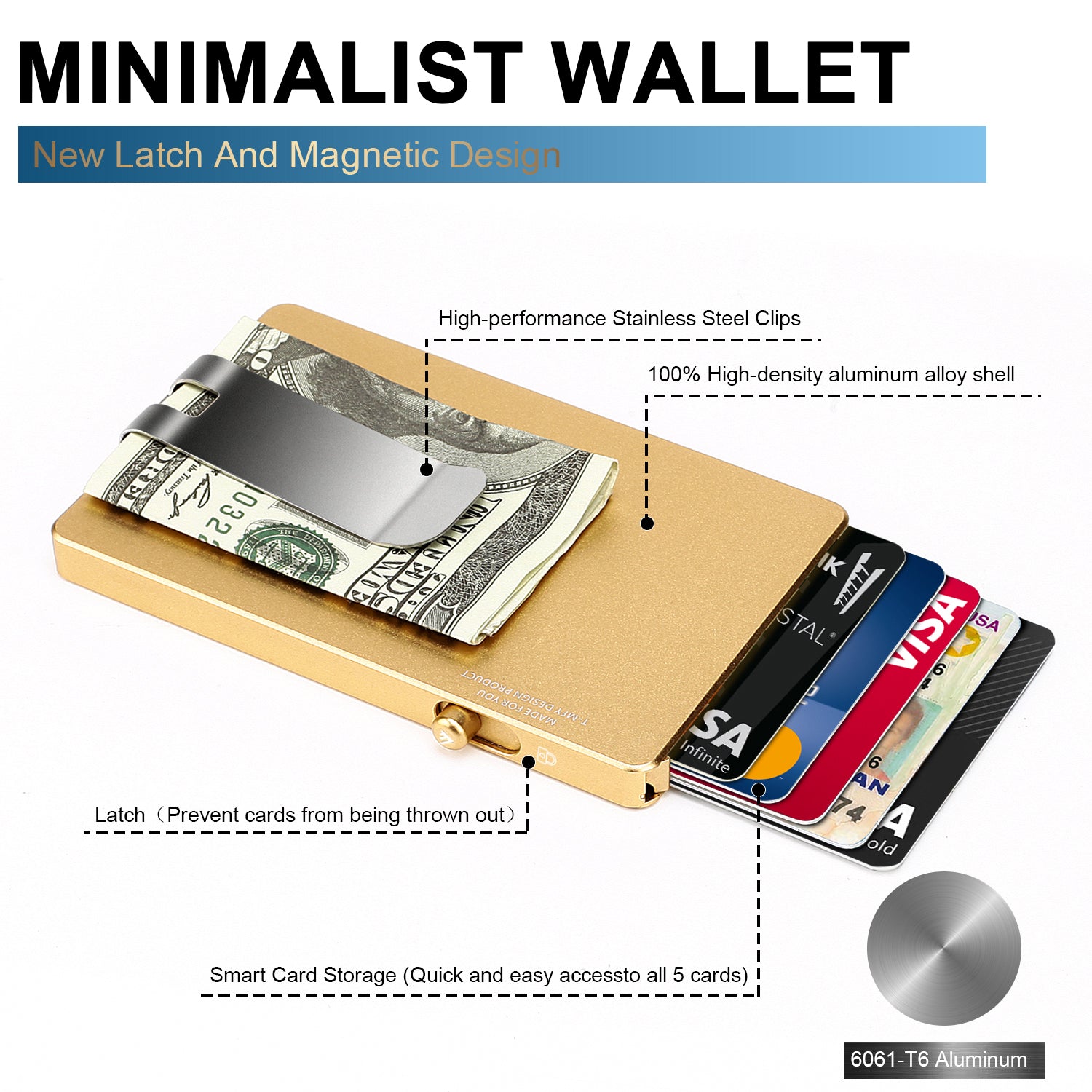 Minimalist Pop up Wallet with Money Clip, All Aluminum Slide Rfid Slim Card Holder-8